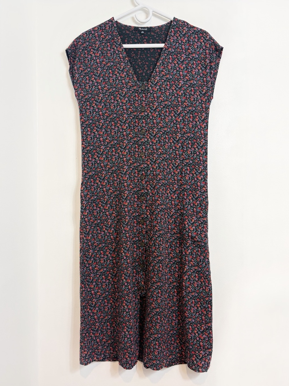 Madewell Easy Midi Floral Fieldwalk Pressed Orchid Dress Buttons Pockets